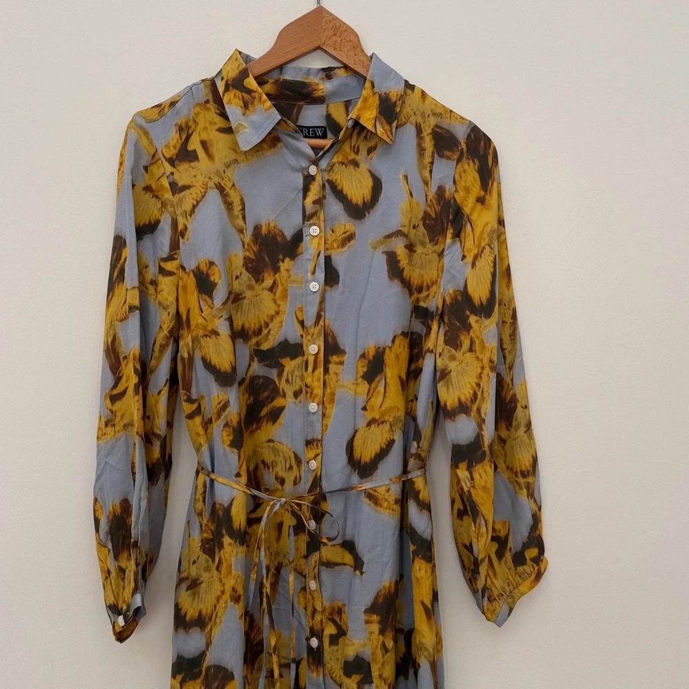 J Crew Floral Button-Down Midi Dress - Yellow and blue viscose - Picture 3 of 6